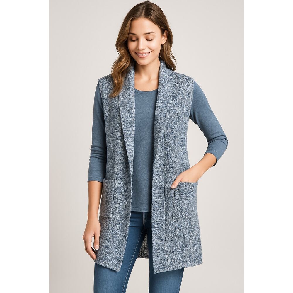 Cabi Love Carol Blue Marled Vest XXS with Matching Long Sleeve Top S Set